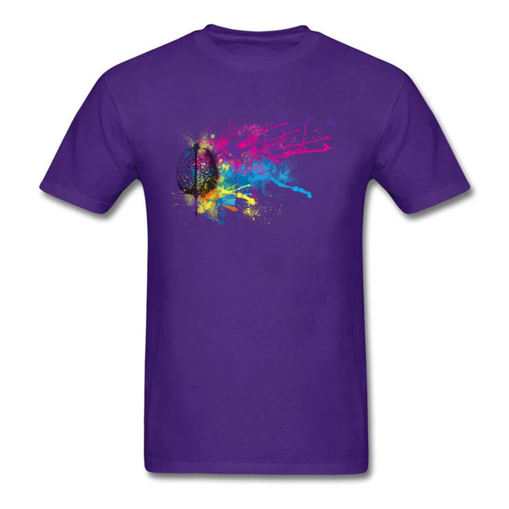 Brain Power All Cotton Tshirts for Students Short Sleeve Tops & Tees Prevalent Thanksgiving Day Round Collar T Shirt Comics Brain Power purple