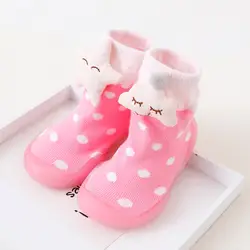 KiDaDndy/красивые точки, розовые носки для малышей осенне-зимняя нескользящая обувь для малышей Мягкая резиновая подошва для новорожденных