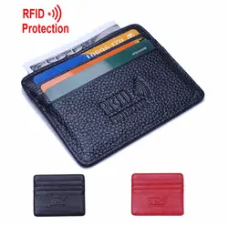 Супер тонкий мягкий RFID держатель для карт S 100% овчины Пояса из натуральной кожи мини кредитной держатель для карт кошелек Для мужчин Марка