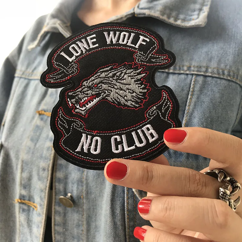Одинокий волк без Клубная вышитая нашивка для поддержки куртки, панк мотоцикл вышивка Скелет Байкерский значок
