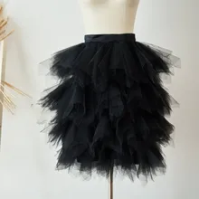 Черный оборками Многоуровневое миди Тюлевая юбка s Для женщин по колено Тюлевая юбка для невесты индивидуальный заказ на молнии Женский Взрослые юбка
