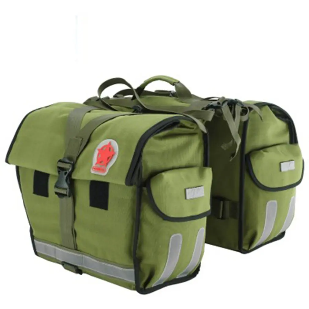 

ROSWHEEL Light Green Canvas Waterproof Double Bicycle Pannier Rear Seat Bag Bike Pouch 40-50L Bike Trunk Rack Bag Carrier Bag