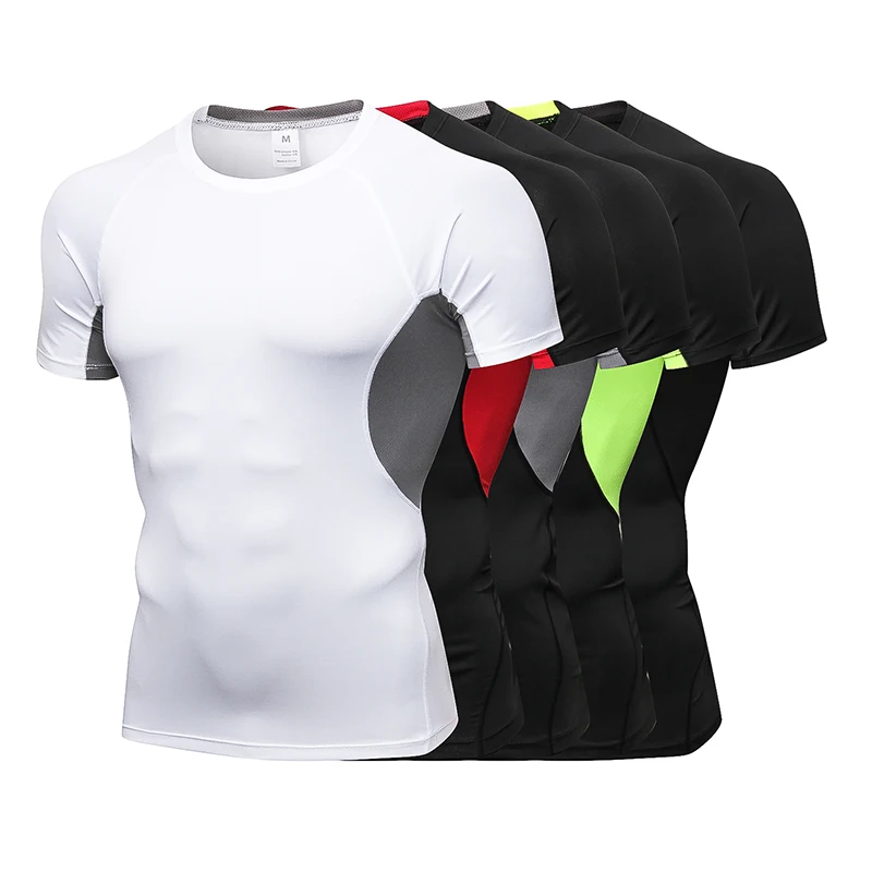 Новый короткий рукав спортивная рубашка для бега Для мужчин быстросохнущая