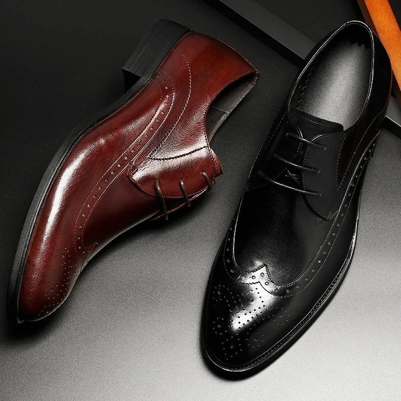 

Men Brogues Genuine Leather Shoes Quality Business England Style Handmade Oxfords Men Bullock Carved Shoes EUR Size 37-44