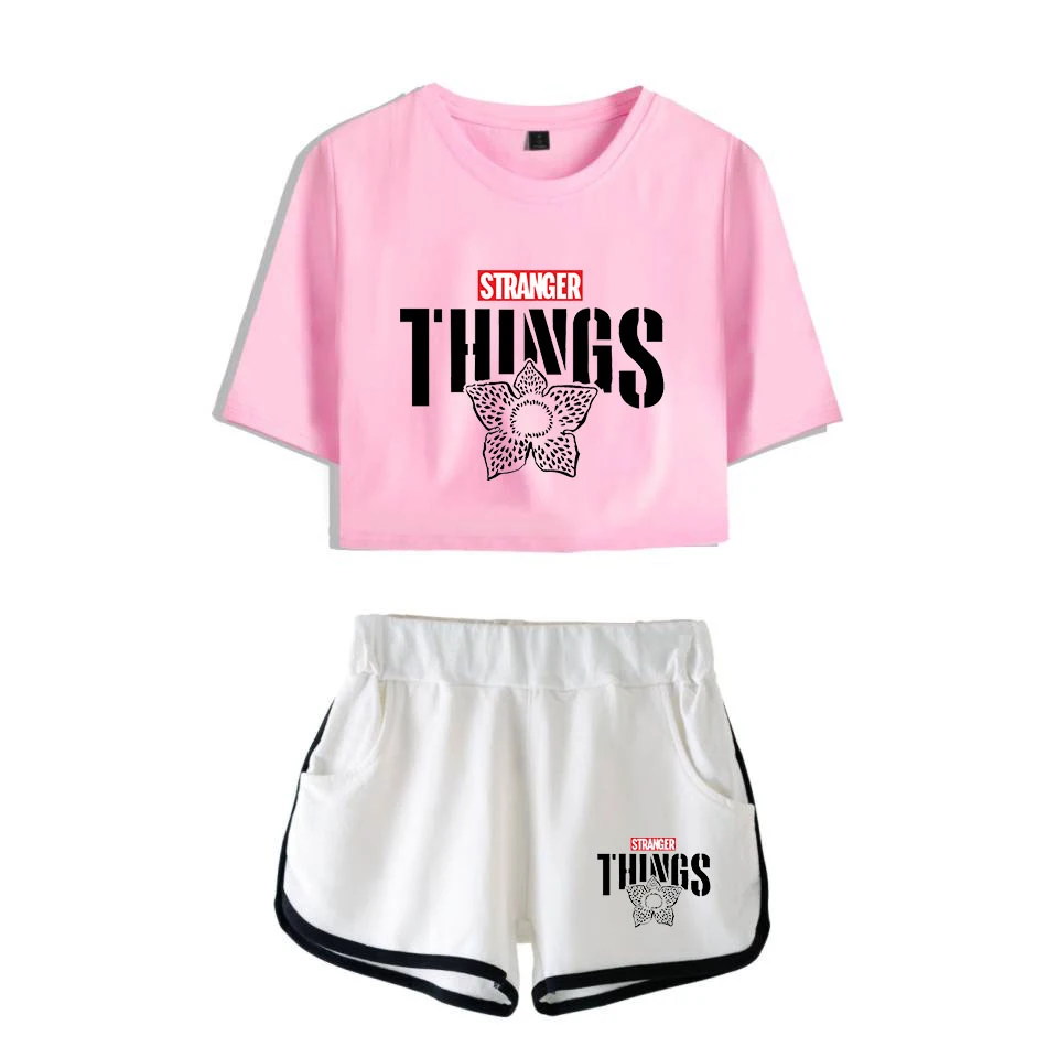 Girls Outfit Stranger Things New 2D print Leisure Women Two Piece Set Shorts+lovely T-shirts Hot Sale Tracksuit