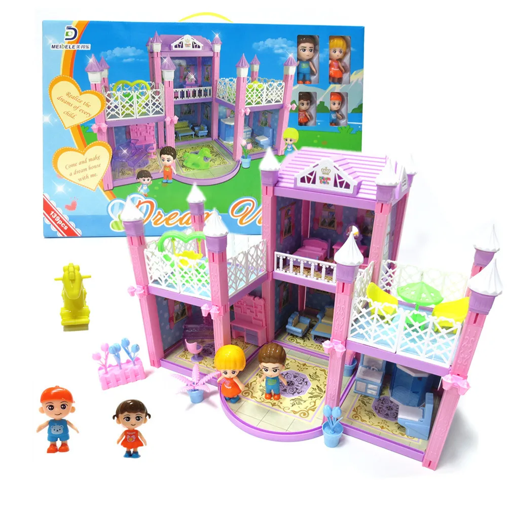 Handmade Sylvanian Double Deluxe Familiy diy doll house Miniature Furniture Princess Room Dream Castle Puzzle Building Block Toy