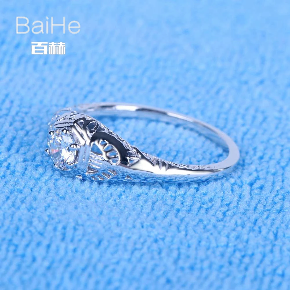 BAIHE Solid 14 K белое золото(AU585) 0.23CT сертифицированные, подлинные AAA Градуированные кубического циркония/безупречные женские старинные ювелирные украшения кольцо