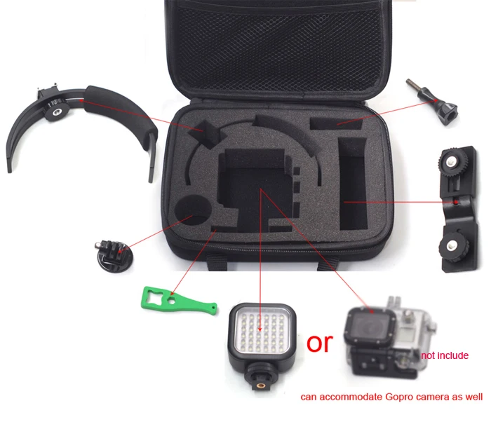 Рукоятка для устойчивости с портативным светодиодный и EVA чехлом для GoPro Hero 1 2 3 3