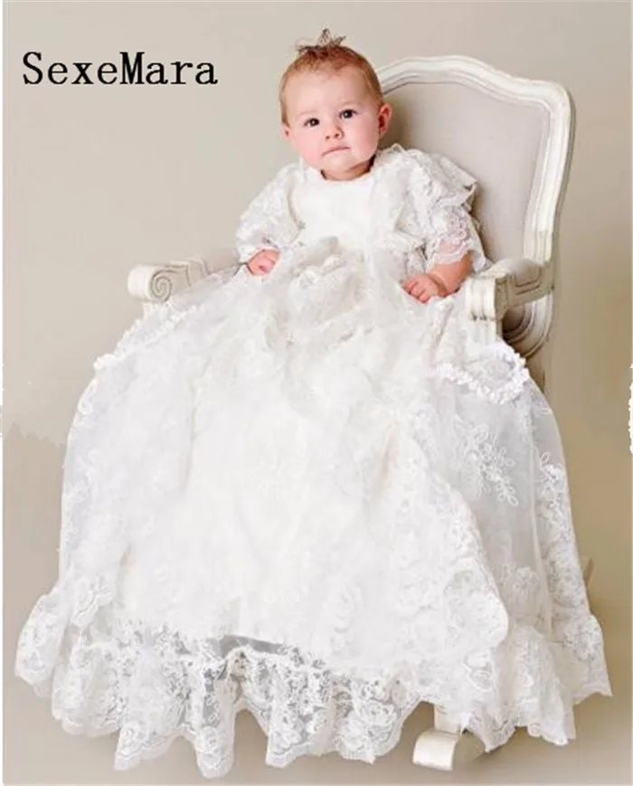  Heirloom Baby Infant Girls Christening Dress Toddler White Ivory Baptism Gown Lace Applique Robe Si