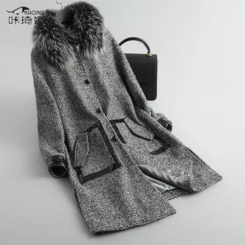 

Autumn Winter Coat Women Clothes 2018 Raccoon Dog Fur Collar Wool Jacket Korean Real Fur Woolen Coat Manteau Femme Hiver 28016ZT