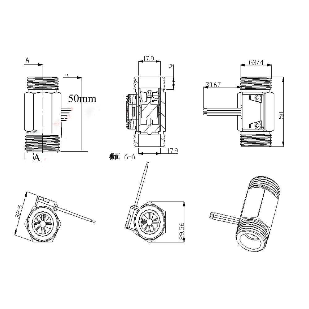 Sensor de fluxo de água 3 4