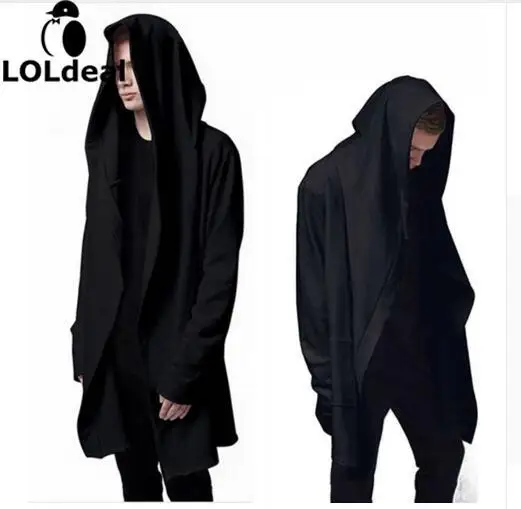 

Loldeal Best Quality Men's Hooded With Black Gown Hip Hop Mantle Men Hoodies and Sweatshirts long Sleeves Cloak Coats Outwear