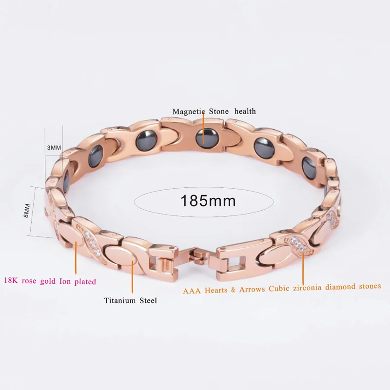 2019 fashion Girls jewelry female Charm Bangles CZ stone rose gold color 18.5cm magnetic bracelets for women (6)