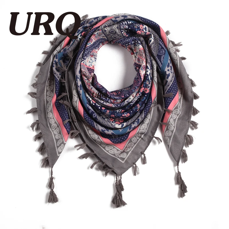 URQ Cotton Square scarf Tassel Bohemia Shawls Wrap Cotton Pashmina