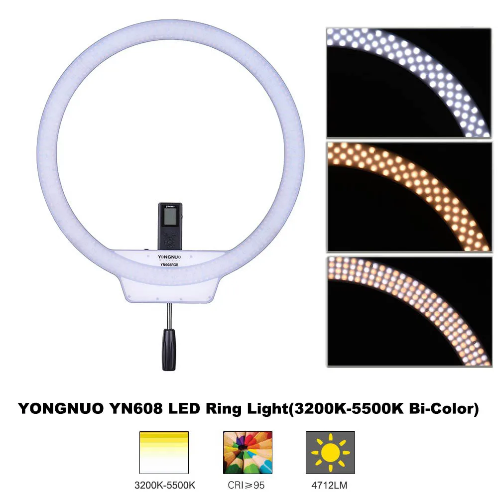 YONGNUO YN608 светодиодный кольцевой светильник 50 см 2" CRI 95 3200 K-5500 K кольцевой видео светильник для камеры смартфона YouTube автопортретной съемки