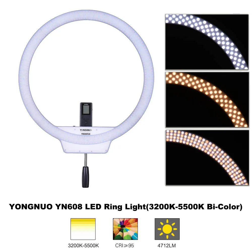 Кольцевой светодиодный светильник YONGNUO YN608 50 см 20 дюймов CRI 95 3200K 5500K кольцевой