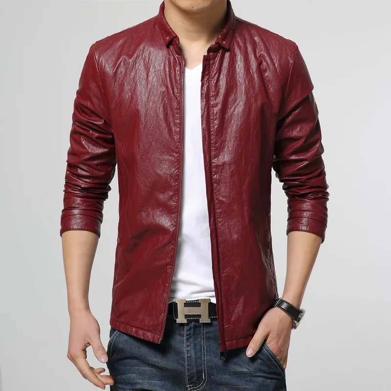 Nuevo 2015 hombres de la chaqueta de cuero rojo de la capa