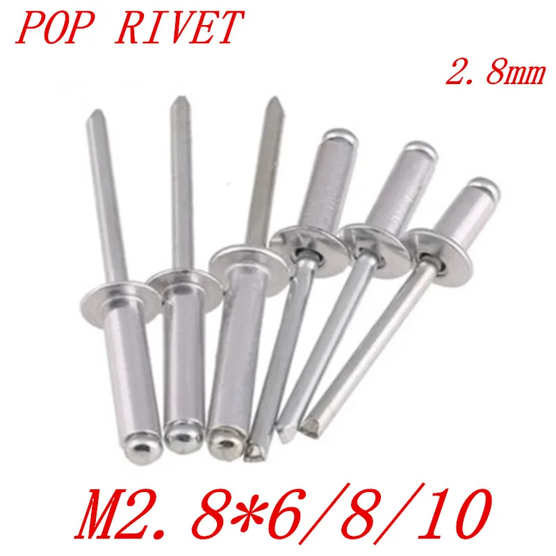 

100PCS free shipping M2.4*6/8/10 2.4mm Aluminium Blind Round Head Rivets Nail Decoration Pop Rivets