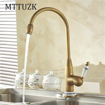 

MTTUZK Antique Brass kitchen Faucet Blue and white porcelain basin faucet hot and cold mixer tap with ceramics free shipping