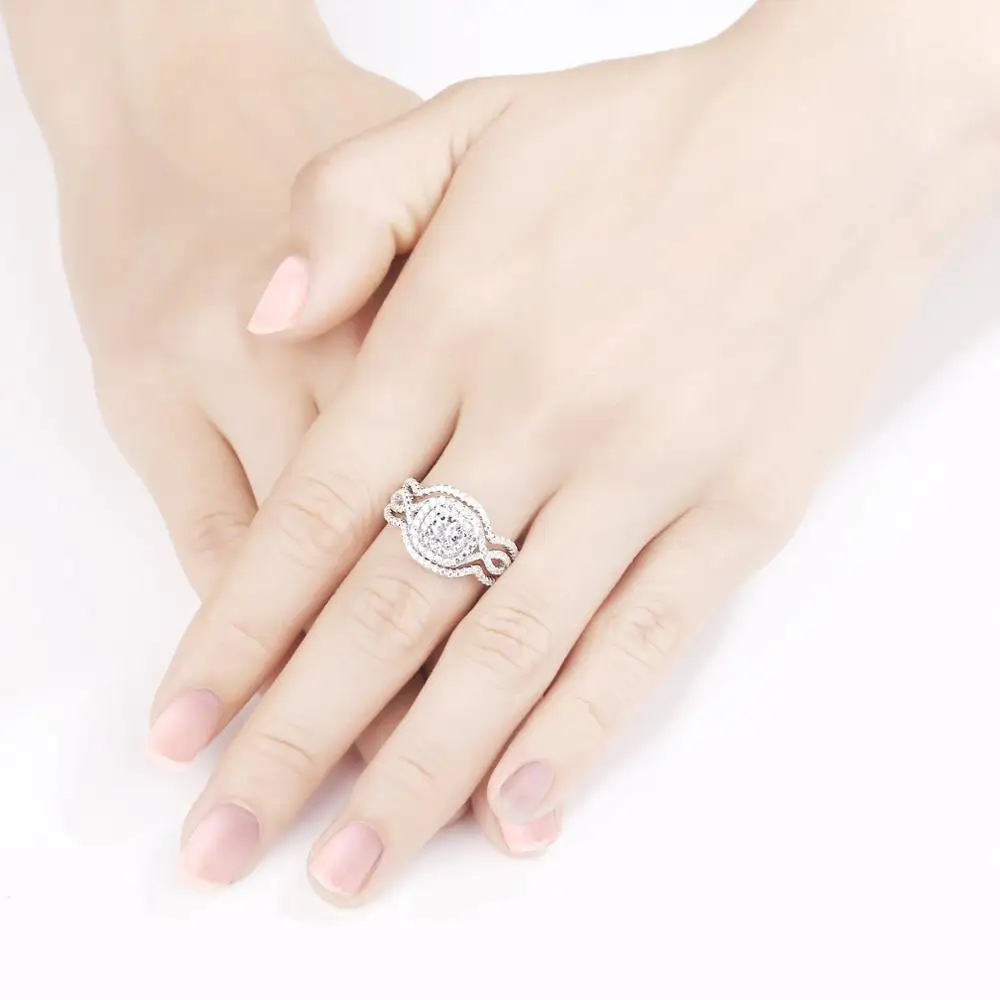 Newshe 3Pcs 925 Sterling Silver Wedding Rings For Women 2.1Ct AAA CZ Engagement Ring Set Classic Jewelry Size 5 6 7 8 9 10