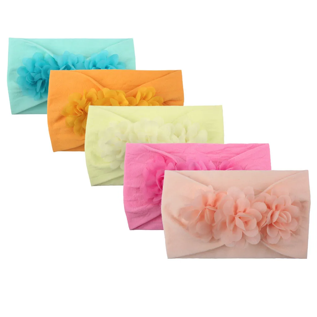 NEW 5pcs/lot Cute Kid Baby Girls Headband Baby Toddler Turban Solid Flower Hair Band bandeau bebe Accessorie