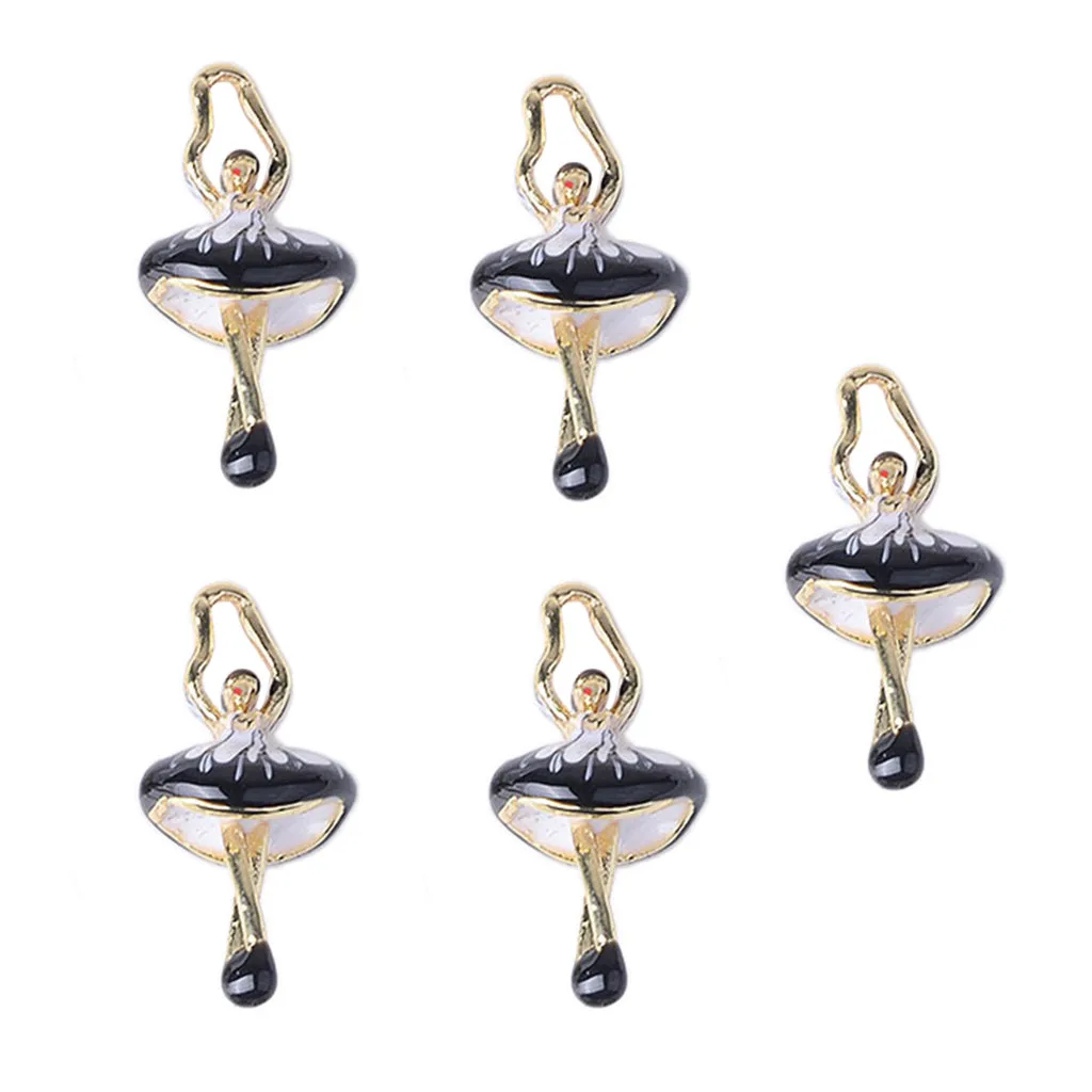 5PCS LOVELY MINI DANCING GIRL ALLOY ENAMEL PENDANTS FOR HANDMADE EARRINGS BRACELETS NECKLACES DIY JEWELRY, 0.39 x 0.83 inch
