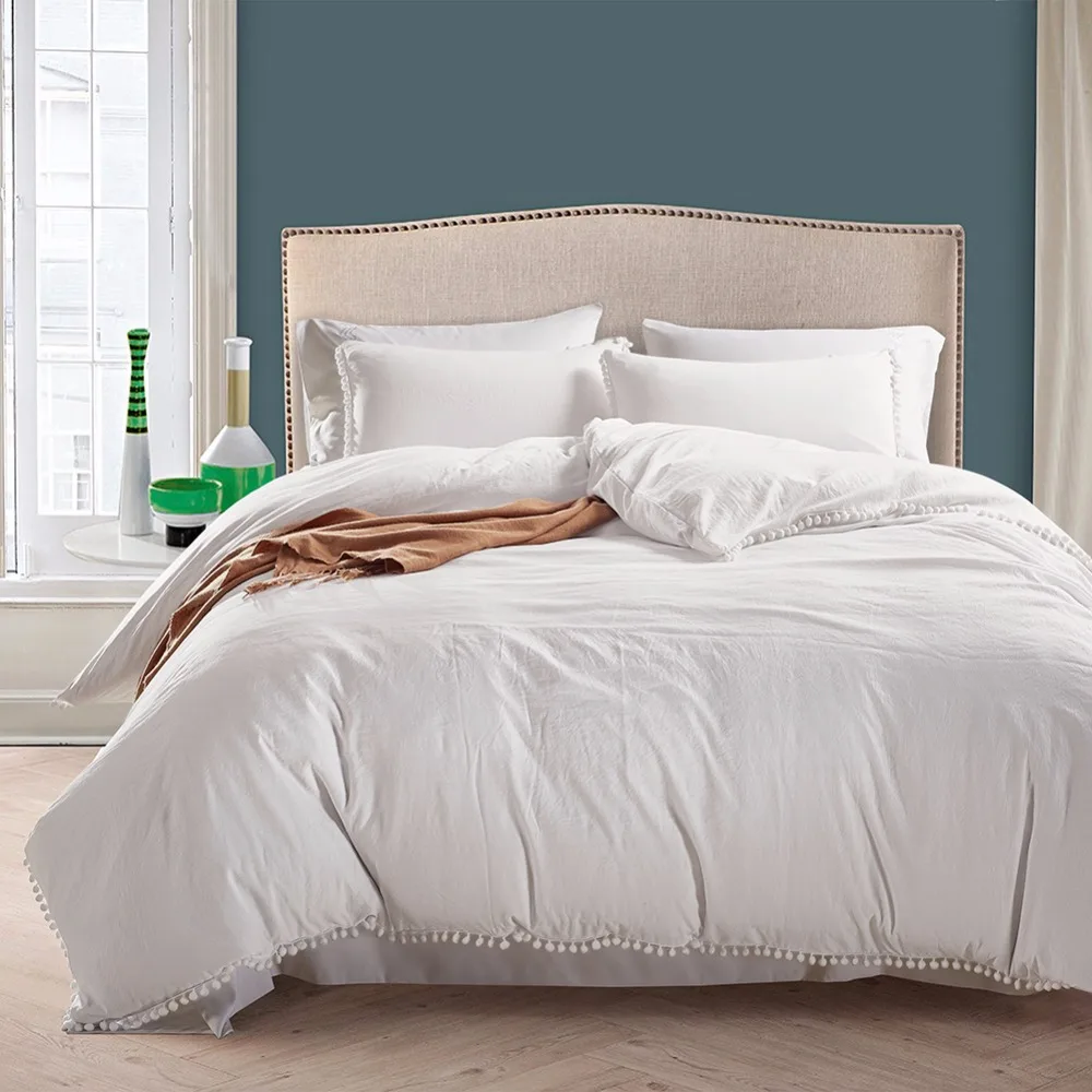 

Pure White Washed Balls 3Pcs Double King Size Comforter Set Bedding Set High Quality Duvet Cover Pillowcase 3 Size Soft Warm