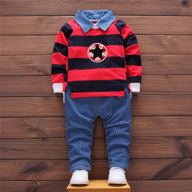 Kid Baby Boys Outfits Stripe Pullovers T shirt Tops+Pants Clothes Set