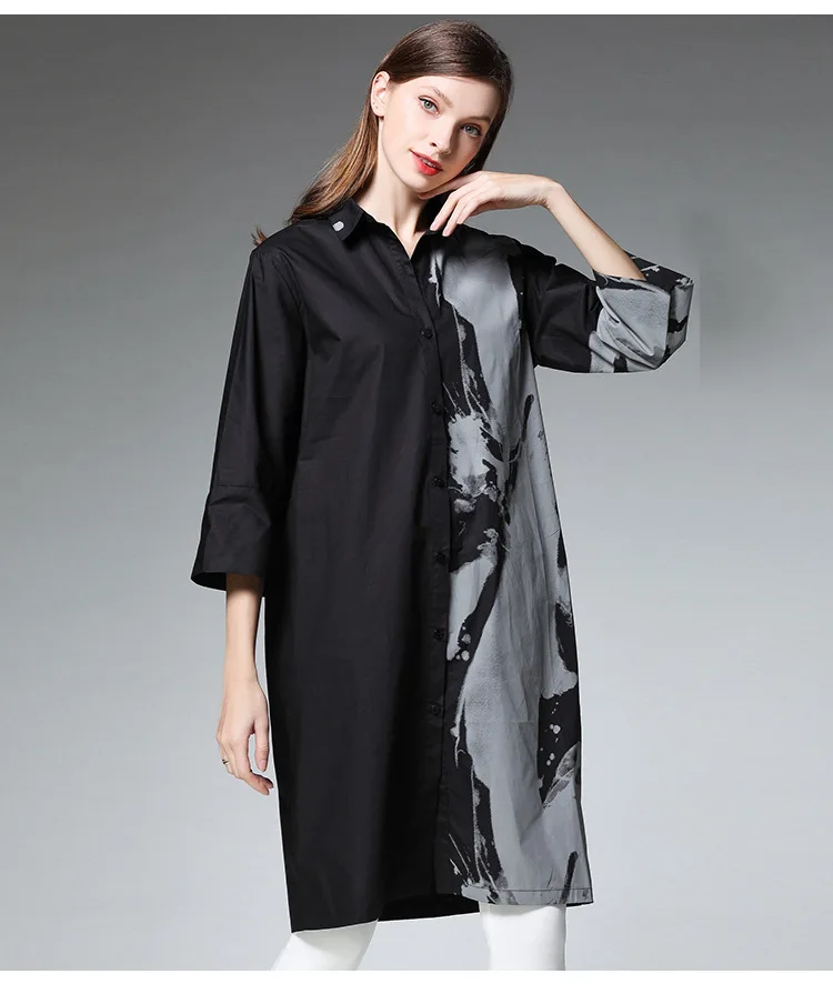 SuperAen/Европейская Свободная Женская рубашка большого размера, весна, новые повседневные модные блузки из хлопка, женская одежда с принтом