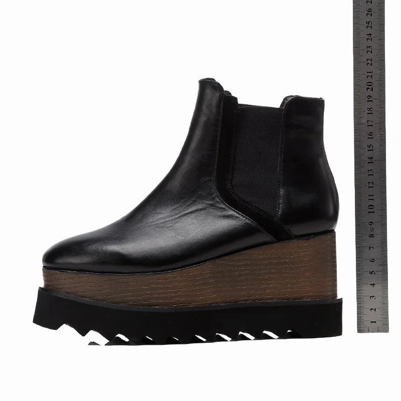 leather slope heel boots