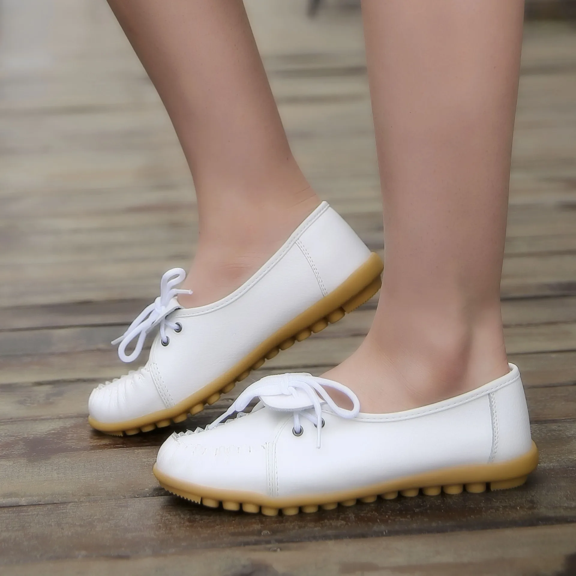 

Ballerina Flats Shoes Women Oxford Shoes Genuine Leather Shoes Moccasins Lace Up Loafers Solid Shoes Ladie&Girls