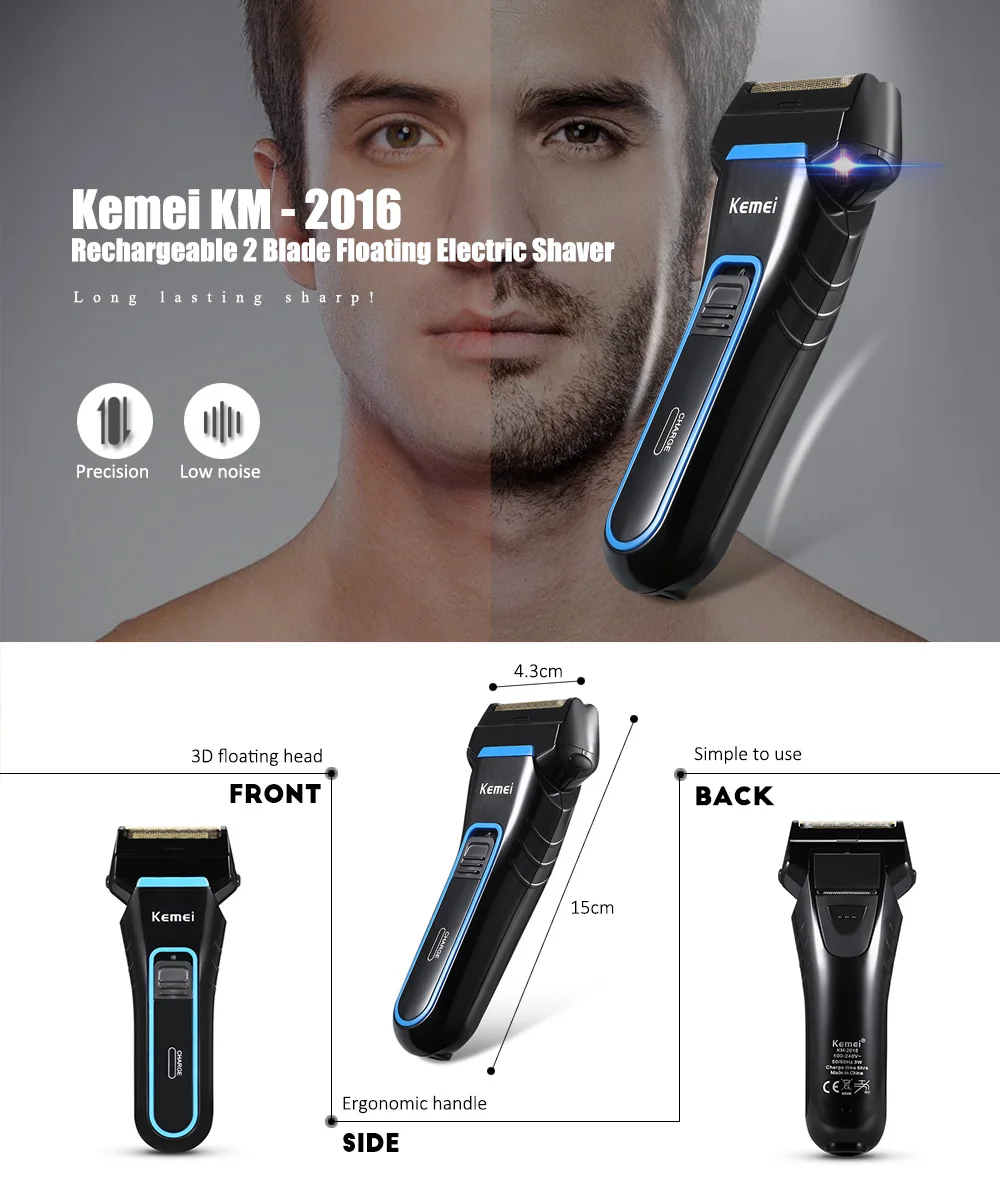 Kemei- профессиональный электрическая бритва Для мужчин Борода бритвы 100-240 V Перезаряжаемые электробритвы Портативный электрическая бритва триммер