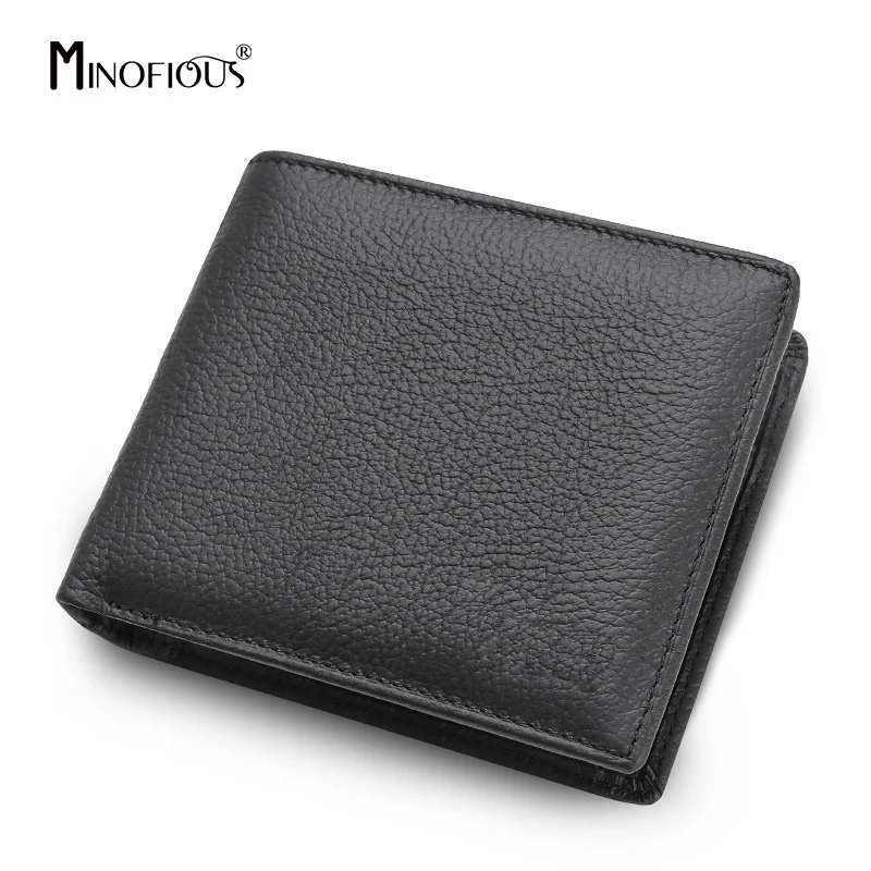 

MINOFIOUS Brand Wallet Men Genuine Leather Solid Multifunction Purse Short Coin Wallets for Man Vintage Real Leather Purse