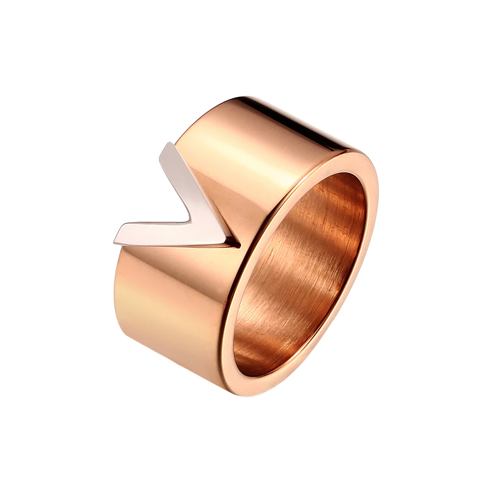 MSX кольцо с покрытием из розового золота для женщин, v-образная форма, нержавеющая сталь, полированное женское кольцо 10 мм, ширина, обручальные кольца, роскошные ювелирные изделия, подарок