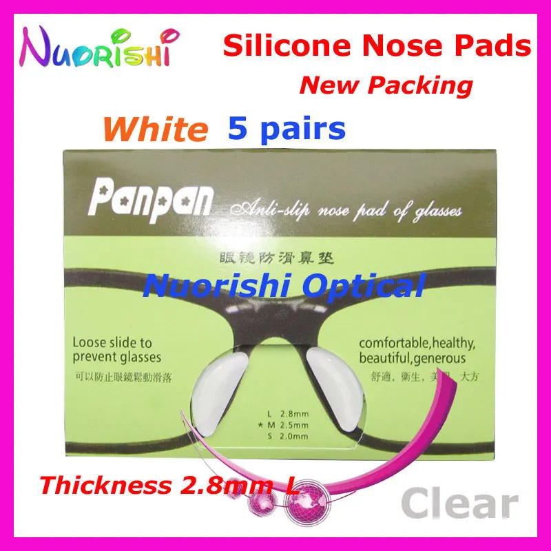 5 пар T2100 Противоскользящие силиконовые накладки для носа, наклейка для ацетатных пластиковых очков, солнцезащитных очков 1,8/2,5/2,8 мм - Цвет: White 28 Thickness