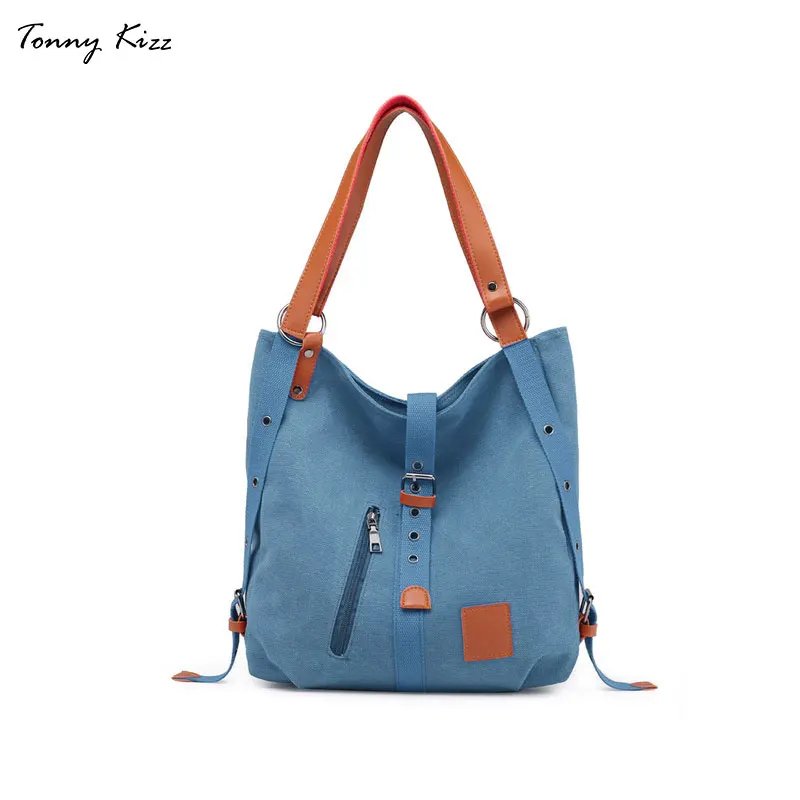 Tonny kiz холщовые женские сумки на плечо, высокое качество, многофункциональные женские рюкзаки для студентов, школы, дорожные сумки, большая ВМЕСТИТЕЛЬНОСТЬ - Цвет: Синий