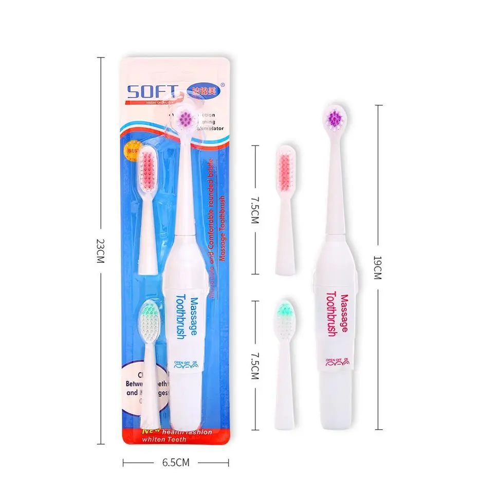 1 Set Electric Toothbrush With 2 Brush Heads Battery Operated Oral Hygiene Battery Teeth Brush For Adult Children