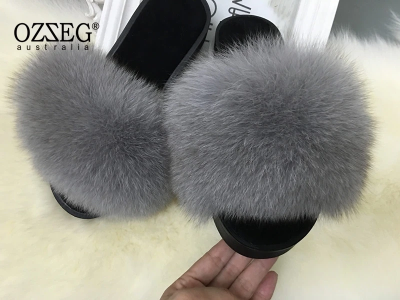 

2018 hot Sale thickness bottom Women Fur Slippers Luxury Real Fox Fur Beach Sandal Shoes Fluffy Comfy Furry Flip Flops