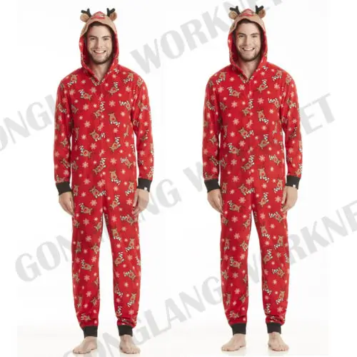 Одинаковые рождественские пижамы для всей семьи; комбинезон для женщин, мужчин и детей; Красная рождественская одежда для сна с принтом; одежда для сна на молнии с капюшоном