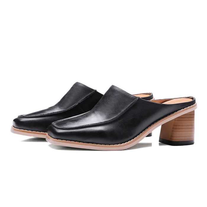 FOREADA Echtlederschuhe Frauen Hausschuhe Weibliche Beiläufige Echtem Leder Maultiere Karree Starke High Heels Braun Größe 40 Zapatos FOREADA Echtlederschuhe Frauen Hausschuhe Weibliche Beiläufige Echtem Leder Maultiere Karree Starke High Heels Braun Größe 40 Zapatos