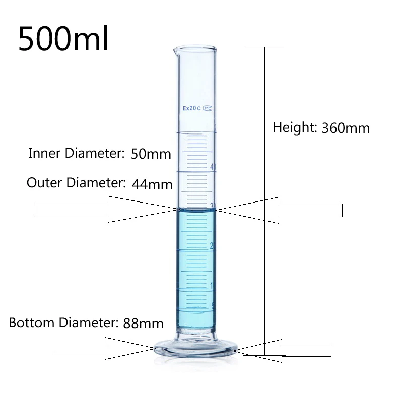 1 шт. 500 мл Градуированный стеклянный измерительный цилиндр Градуированный Цилиндр лабораторная стеклянная посуда химическое оборудование