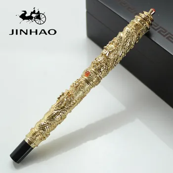 

JINHAO Noble Gold Two Dragon Play Pearl Dragon Carved Crystal Rollerball pen for gifts office school pens new design