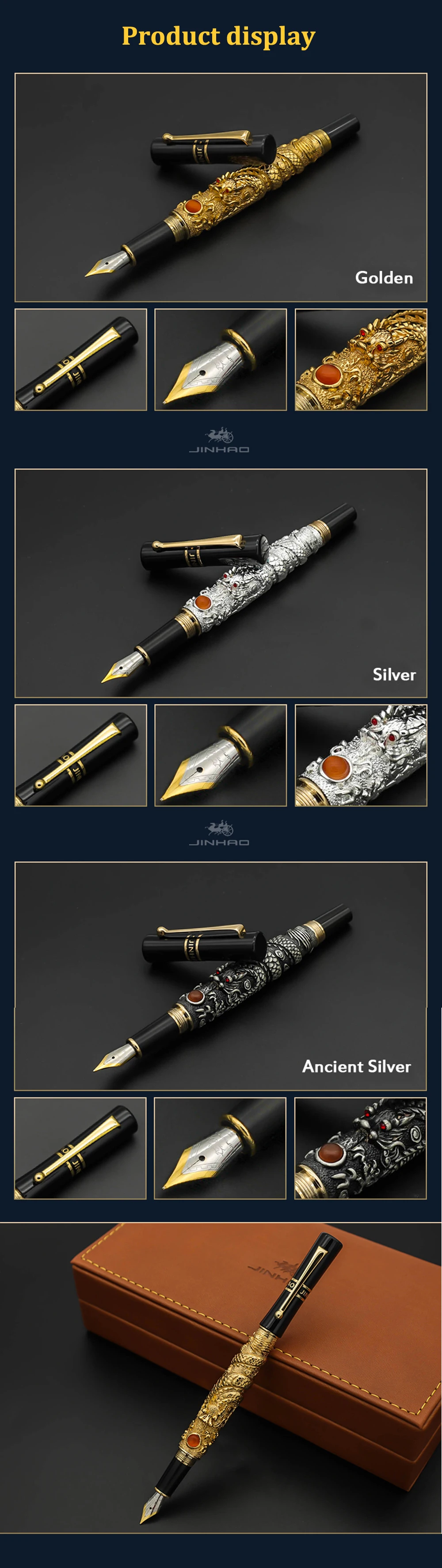 JinHao перьевая ручка Ретро Дракон металл 0.5 мм чернильная ручки для письма канцелярия принадлежности коллекция