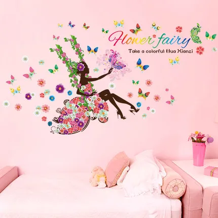 home fairy girl wall stickers pvc diy butterfly wall art decor for