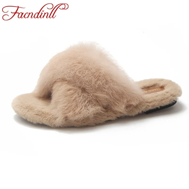 

FACNDINLL new 2018 fashion women flats shoes autumn winter snow plush shoes woman casual slip on winter slipper high quality