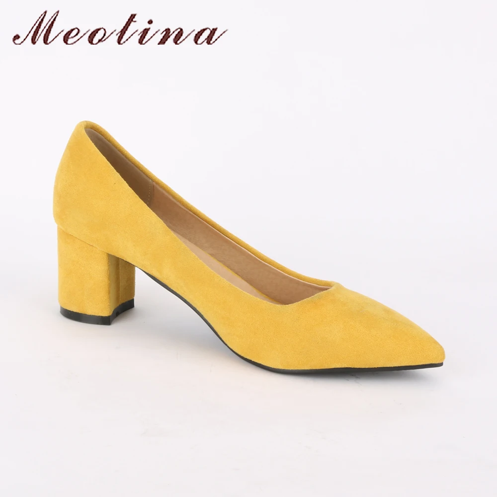 Meotina/обувь на толстом высоком каблуке женские туфли-лодочки Рабочая обувь с острым носком весенняя обувь на высоком каблуке без застежки, большой размер 9, 42, 43, красный, желтый цвет