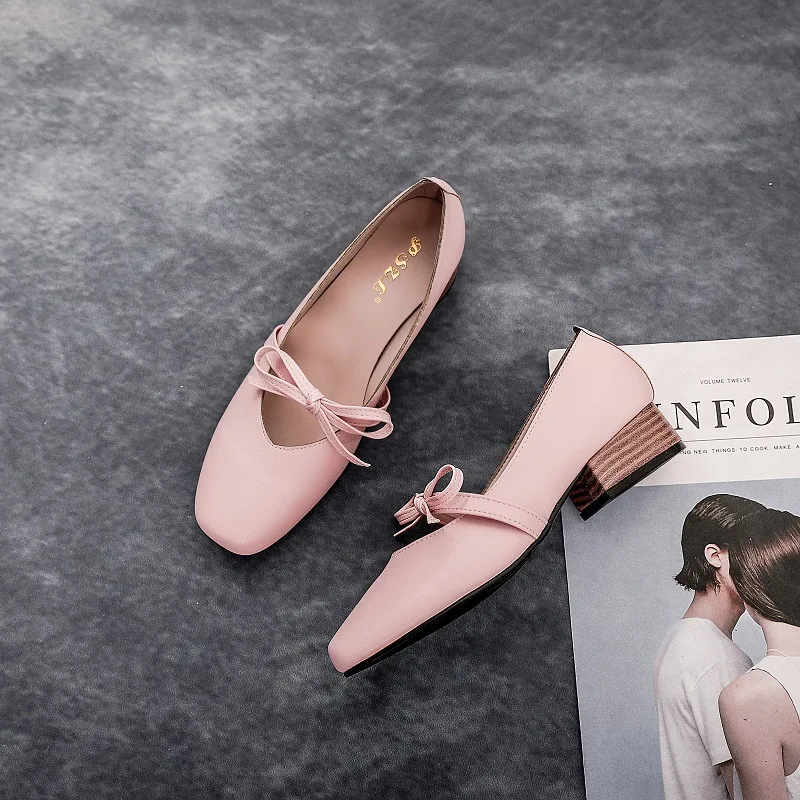 

2019 spring new fashion simple solid color with single shoes women comfortable wild bow decorative casual shoes