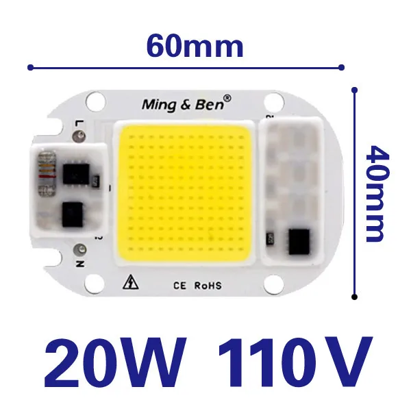 5 шт. светодиодный COB бисер Smart IC не нужен драйвер 50 Вт 30 Вт 20 Вт AC 220 В 110 В вход Высокий люмен светодиодный чип для DIY светодиодный прожектор - Испускаемый цвет: 20W 110V 5pcs