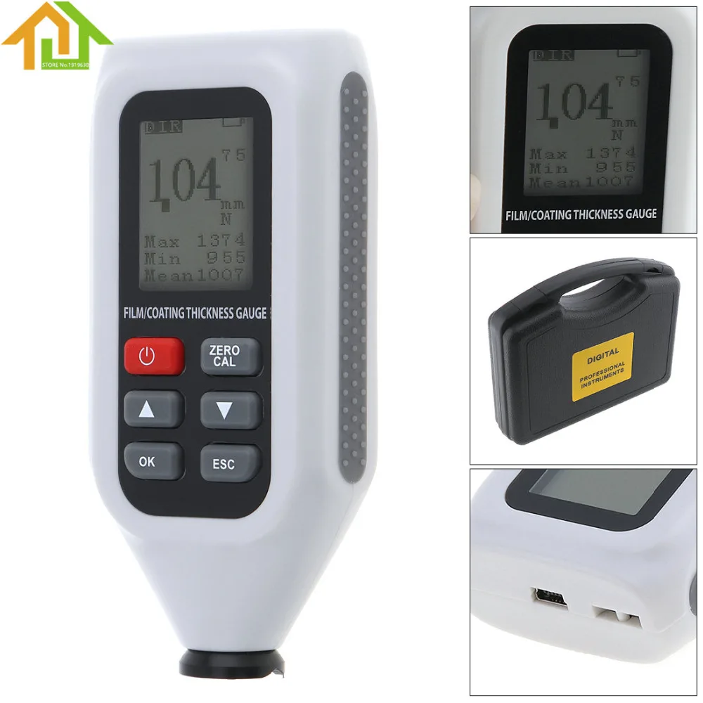 

HT-128 LCD Digital Handheld Thickness Tester Support Language Switching and Save Data with USB Interface and Backlight