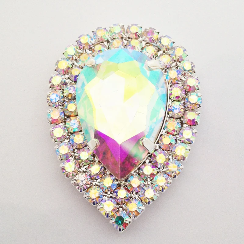 

2pcs/lot Sewing On Rhinestone Applique Glass Stones Silver Base Crystal AB For Wedding Dress Decorative